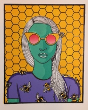 "Bee Girl 3" Linocut on Rives BFK 12” x 9 ½”